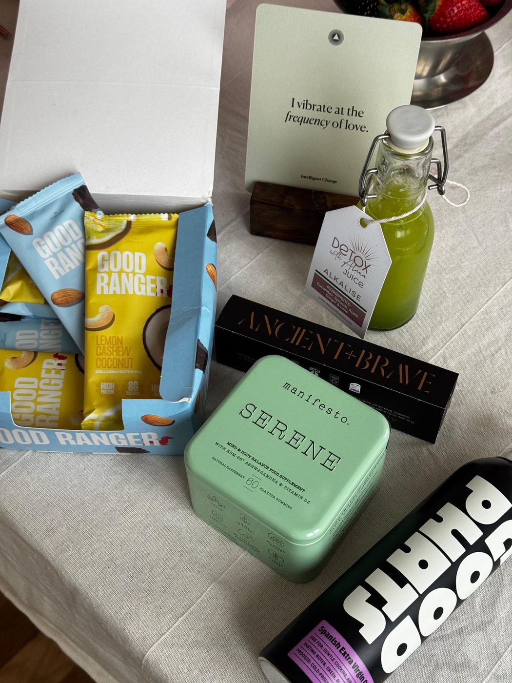 Branded goodie bag contents from partner wellness brands